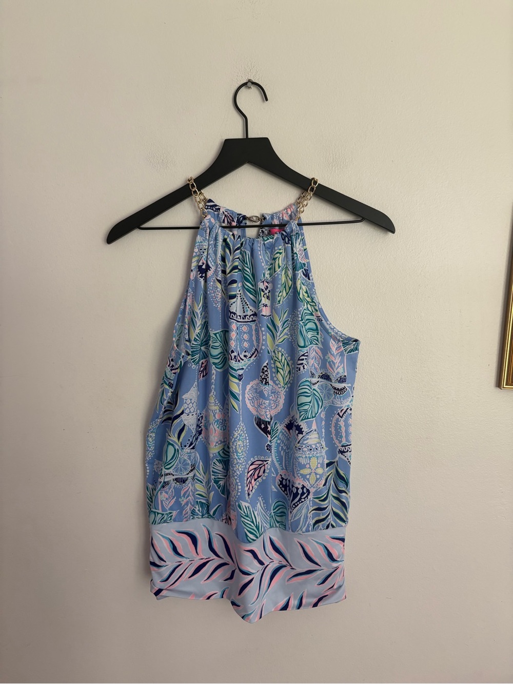 Lilly Pulitzer Bowen Top Blue Peri Botanical Halter Tank Gold Chain Straps Small